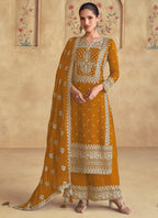 Vegaa Fashion Mustard Georgette Embroidered Palazzo Suit
