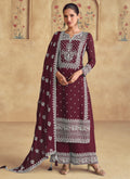 Vegaa Fashion Maroon Georgette Embroidered Palazzo Suit
