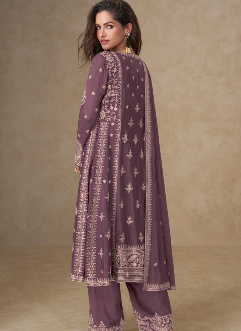 Vegaa Fashion Dark Peach Chinon Silk Embroidered Designer Salwar Suit - Distacart