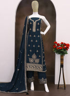 Vegaa Fashion Blue Chinon Silk Embroidered Designer Salwar Suit - Distacart