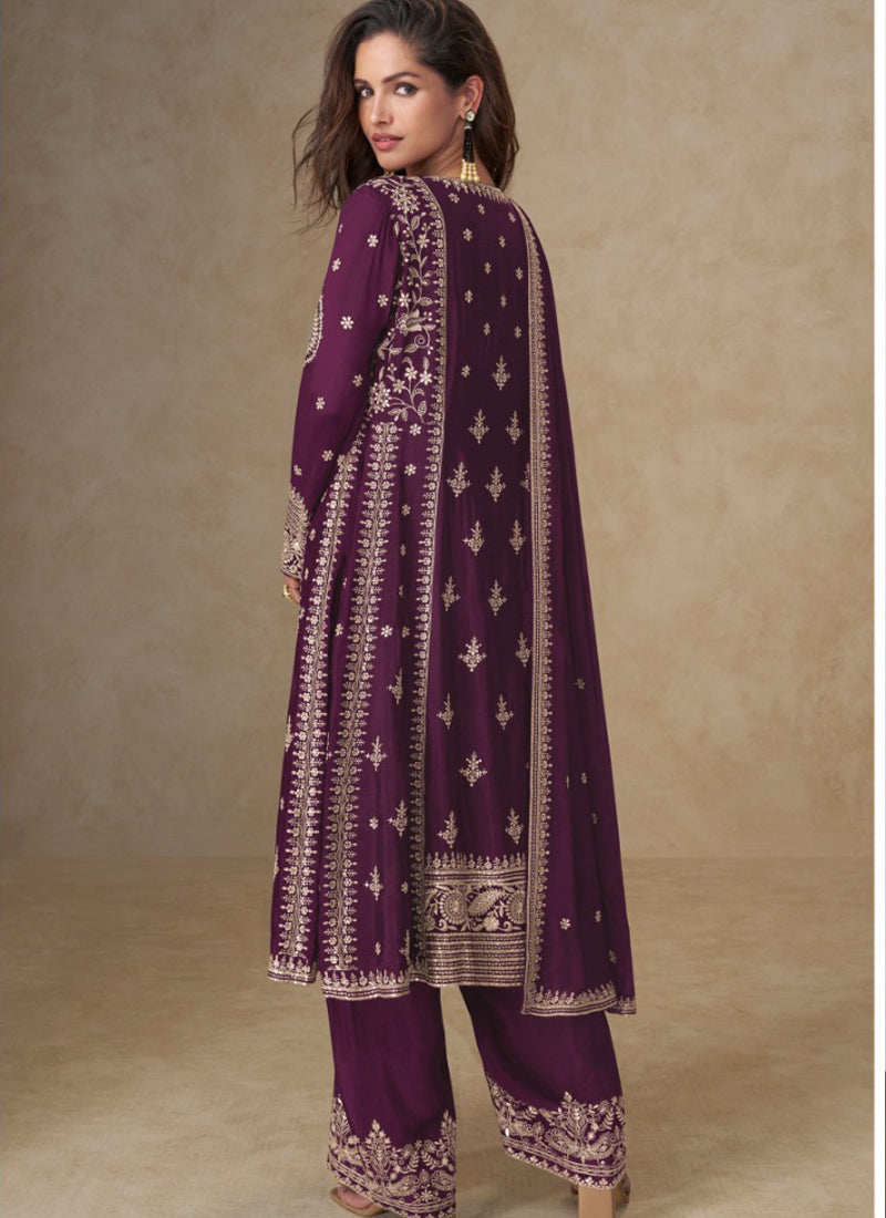 Vegaa Fashion Purple Chinon Silk Embroidered Designer Salwar Suit - Distacart