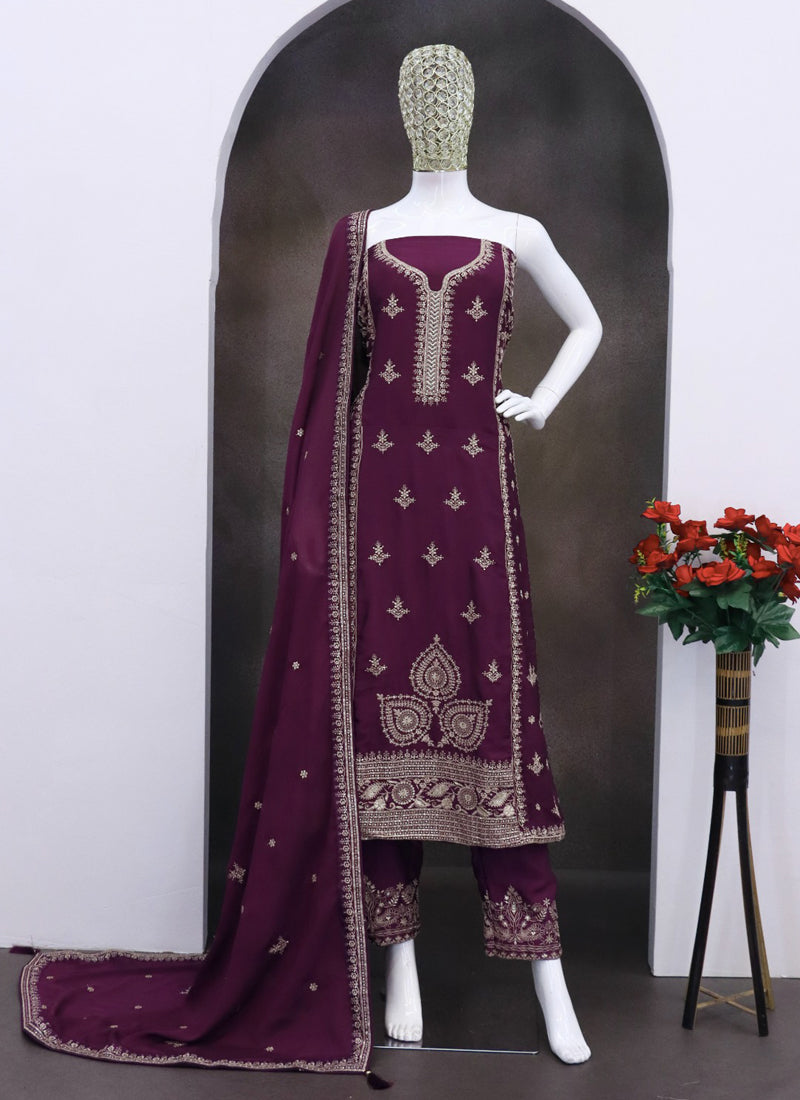 Vegaa Fashion Purple Chinon Silk Embroidered Designer Salwar Suit - Distacart