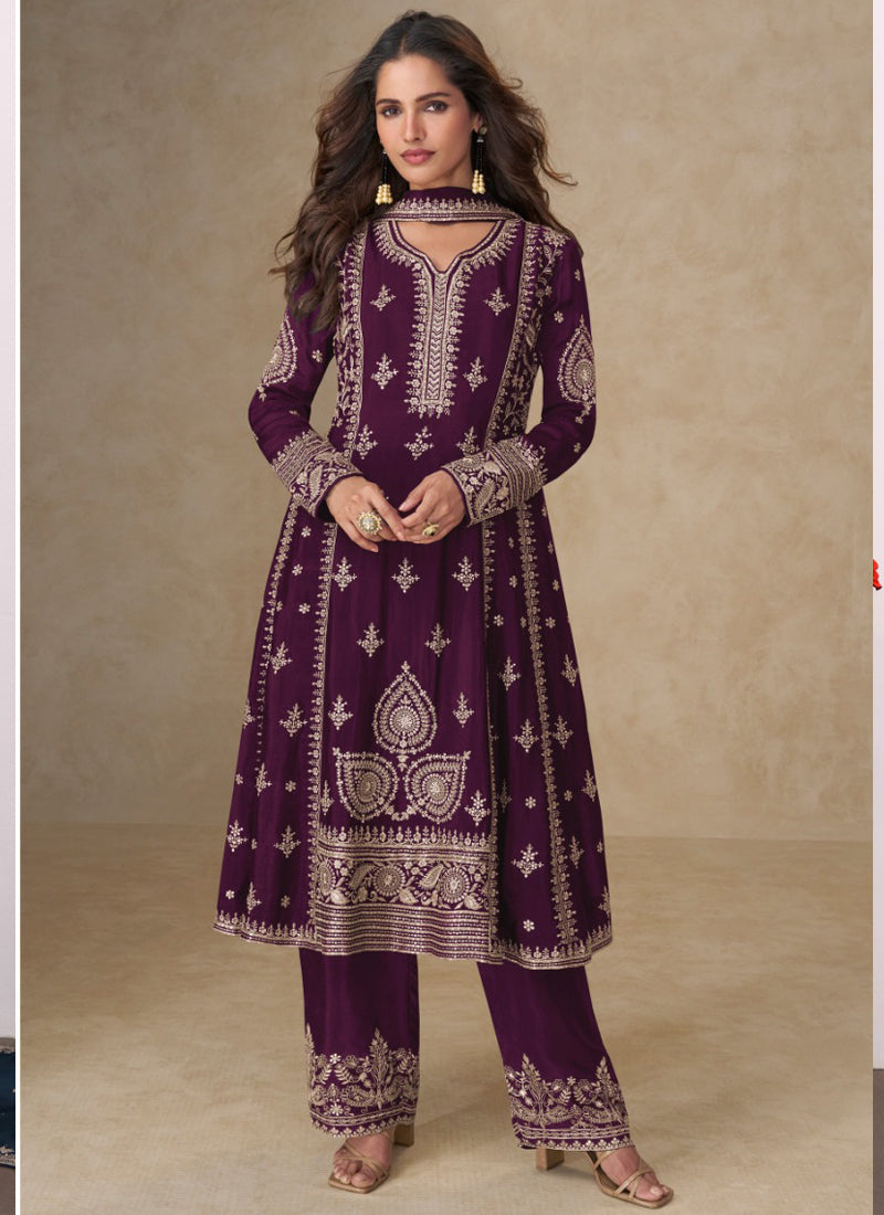 Vegaa Fashion Purple Chinon Silk Embroidered Designer Salwar Suit - Distacart