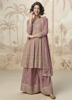 Vegaa Fashion Peach Georgette Embroidered Designer Palazzo Suit - Distacart