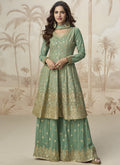 Vegaa Fashion Pista Green Georgette Embroidered Designer Palazzo Suit