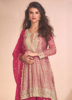 Vegaa Fashion Pink Georgette Embroidered Palazzo Suit