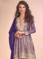 Vegaa Fashion Violet Georgette Embroidered Palazzo Suit