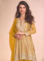 Vegaa Fashion Yellow Georgette Embroidered Palazzo Suit