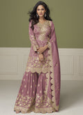 Vegaa Fashion Onion Pink Simar Silk Embroidered Designer Palazzo Suit - Distacart