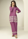 Vegaa Fashion Onion Pink Chinon Silk Embroidered Designer Co Ord Set - Distacart
