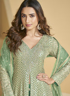 Vegaa Fashion Light Green Georgette Embroidered Designer Palazzo Suit