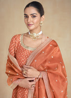 Vegaa Fashion Orange Viscose Jacquard Embroidered Anarkali Suit