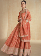 Vegaa Fashion Orange Viscose Jacquard Embroidered Anarkali Suit