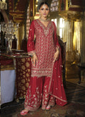 Vegaa Fashion Maroon Chinon Silk Embroidered Designer Palazzo Suit - Distacart