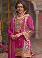 Vegaa Fashion Pink Chinon Silk Embroidered Sharara Suit - Distacart