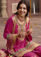 Vegaa Fashion Pink Chinon Silk Embroidered Sharara Suit - Distacart