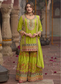 Vegaa Fashion Mehendi Chinon Silk Embroidered Sharara Suit - Distacart
