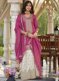 Vegaa Fashion Rani Pink Chinon Silk Embroidered With Digital Print Palazzo Suit - Distacart
