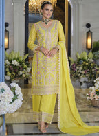 Vegaa Fashion Yellow Chinon Silk Embroidered Designer Palazzo Suit - Distacart