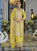 Vegaa Fashion Yellow Chinon Silk Embroidered Designer Palazzo Suit - Distacart