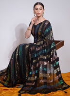 Vegaa Fashion Black Georgette Sequence Party Wear Saree - Distacart
