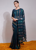 Vegaa Fashion Teal Georgette Sequence Party Wear Saree - Distacart