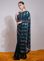 Vegaa Fashion Teal Georgette Sequence Party Wear Saree - Distacart