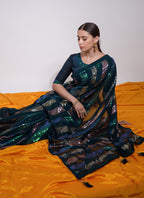 Vegaa Fashion Teal Georgette Sequence Party Wear Saree - Distacart