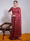 Vegaa Fashion Maroon Georgette Sequence Party Wear Saree - Distacart