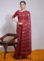 Vegaa Fashion Maroon Georgette Sequence Party Wear Saree - Distacart