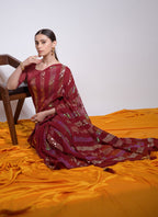 Vegaa Fashion Maroon Georgette Sequence Party Wear Saree - Distacart