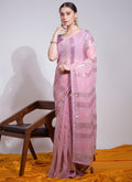 Vegaa Fashion Baby Pink Georgette Sequence Party Wear Saree - Distacart