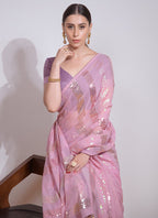 Vegaa Fashion Baby Pink Georgette Sequence Party Wear Saree - Distacart