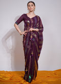 Vegaa Fashion Wine Georgette Sequence Party Wear Saree - Distacart