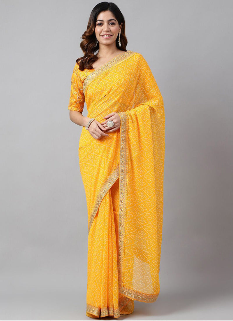 Vegaa Fashion Yellow Soft Georgette Bandhani Saree - Distacart