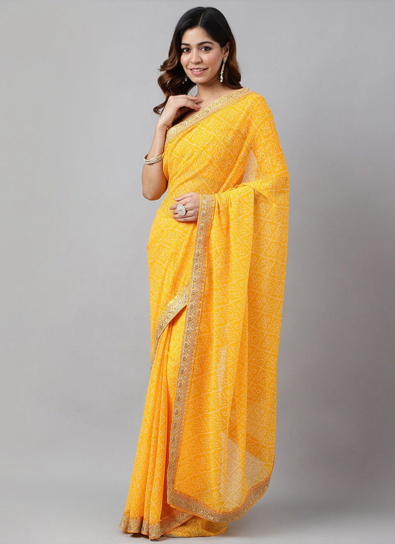Vegaa Fashion Yellow Soft Georgette Bandhani Saree - Distacart