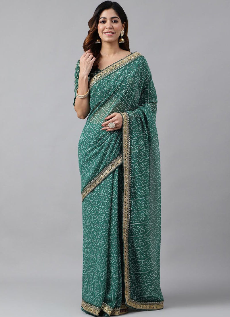 Vegaa Fashion Green Soft Georgette Bandhani Saree - Distacart