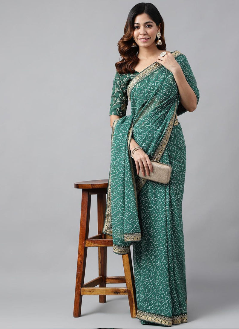 Vegaa Fashion Green Soft Georgette Bandhani Saree - Distacart