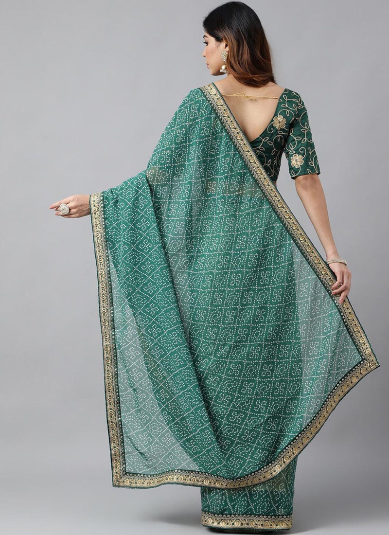 Vegaa Fashion Green Soft Georgette Bandhani Saree - Distacart
