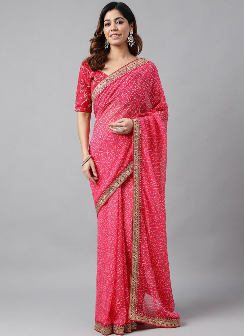 Vegaa Fashion Pink Soft Georgette Bandhani Saree - Distacart