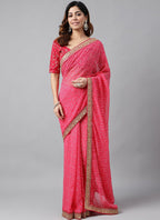 Vegaa Fashion Pink Soft Georgette Bandhani Saree - Distacart