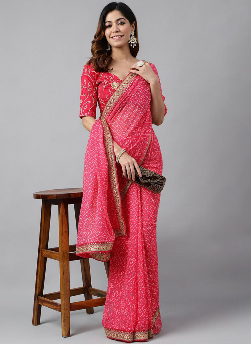 Vegaa Fashion Pink Soft Georgette Bandhani Saree - Distacart