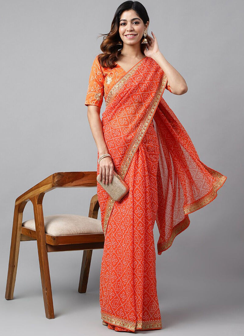 Vegaa Fashion Orange Soft Georgette Bandhani Saree - Distacart