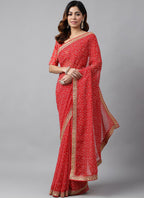 Vegaa Fashion Red Soft Georgette Bandhani Saree - Distacart