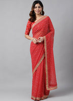 Vegaa Fashion Red Soft Georgette Bandhani Saree - Distacart