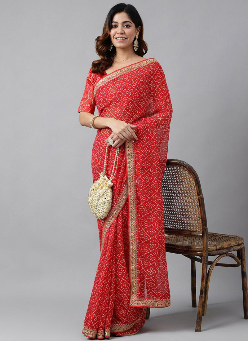 Vegaa Fashion Red Soft Georgette Bandhani Saree - Distacart