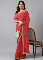 Vegaa Fashion Red Soft Georgette Bandhani Saree - Distacart