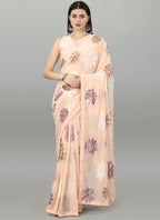 Vegaa Fashion Peach Georgette Embroidered Saree - Distacart