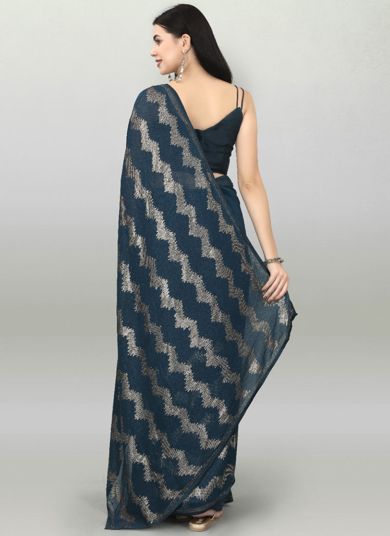 Vegaa Fashion Acqua Blue Georgette Sequence Party Wear Saree - Distacart