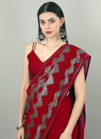 Vegaa Fashion Red Georgette Sequence Party Wear Saree - Distacart